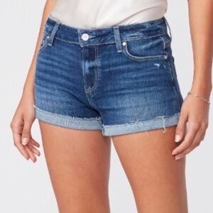 Paige Jimmy Jimmy Denim Dark Blue Jean Raw Sewn Stitched Cuff Shorts 32